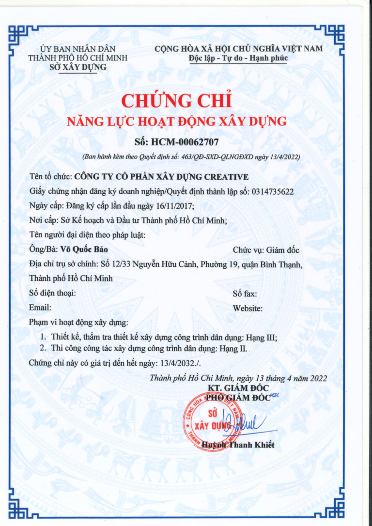 Chứng chỉ năng lực hoạt động xây dựng